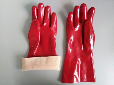 PVC-Beschichtung Rote Baumwolle Interlock Glatte PVC beschichtete Handschuhe