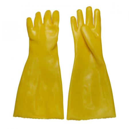 Yellow chemical resistant pvc coated gloves