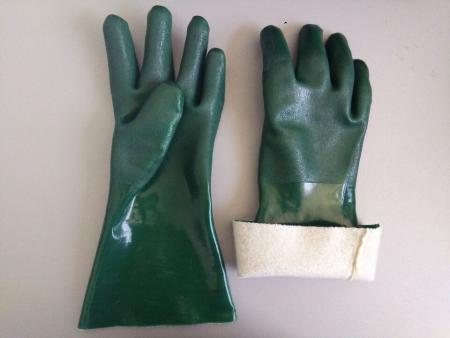 Forro de algodón verde PVC Guante de trabajo recubierto de arena
