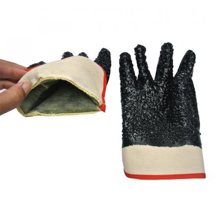 Black PVC coated gloves Kevlar linning