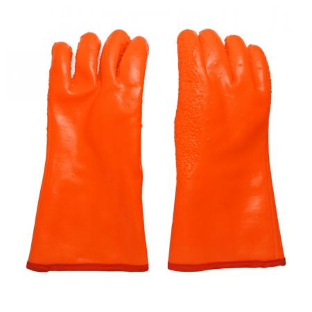 Orange pvc anti cold gloves dots on palm