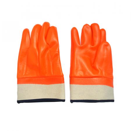 Flourescent Orange PVC gloves smooth finish safety cuff