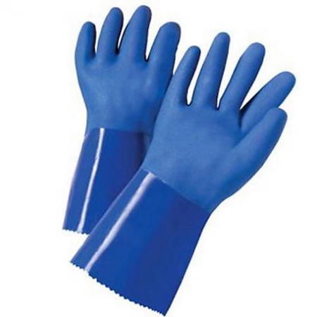 Химические перчатки ПВХ синяя песчаная отделка
