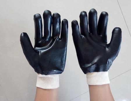 Glattes Finish Baumwolle Strick Handgelenk Schwarz PVC Handschuh