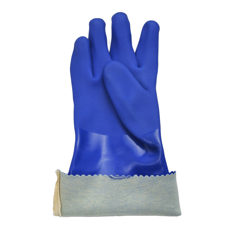 PVC chemical gloves blue sandy finish 35cm