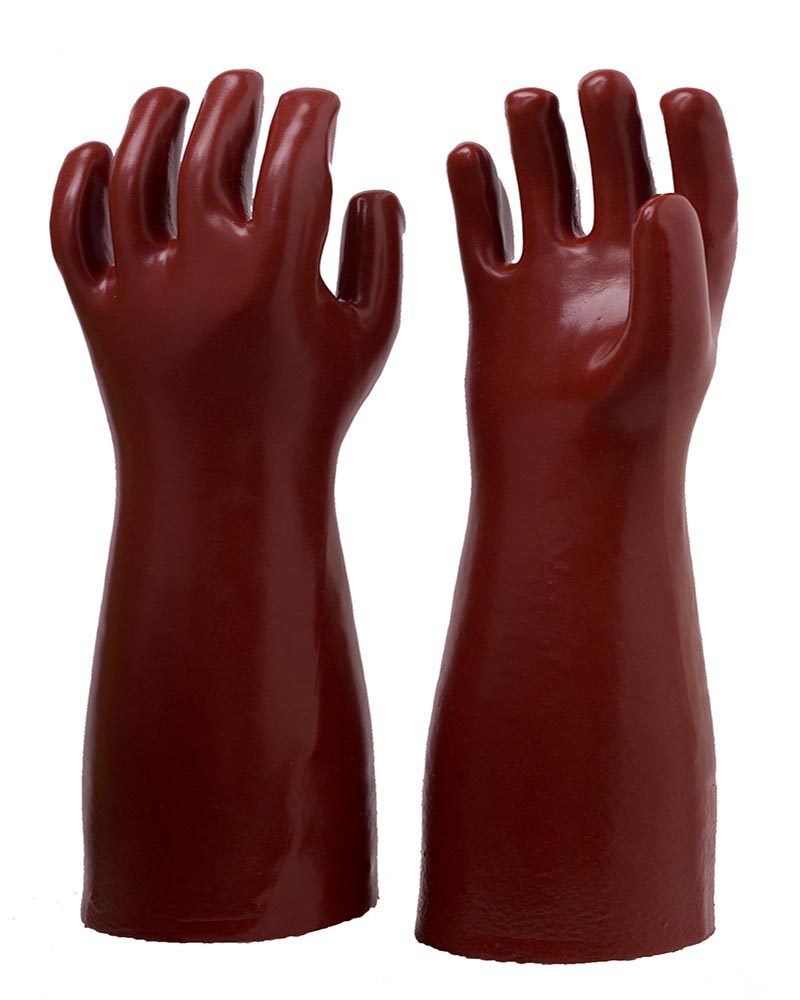 PVC-beschichtete Handschuhe mit dunkelroter Farbe