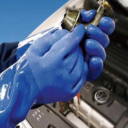 Blaue PVC-Beschichtung Handschuhe Nahtloses Futter.