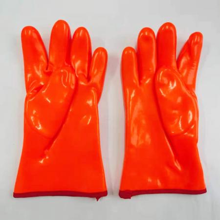 Оранжевые ПВХ рабочие теплые перчатки
