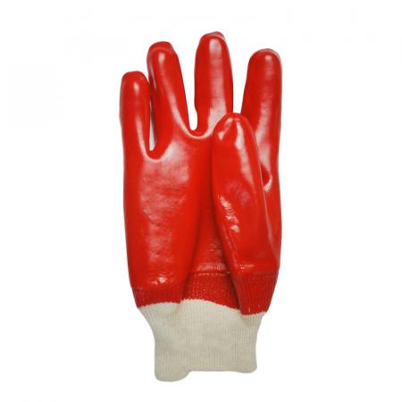 Fully Coated Red PVC Dipped Gloves Knit Wrist