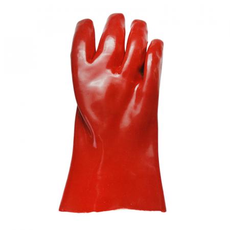 Guantes abiertos de guantelete de PVC rojo brillante de 11 pulgadas