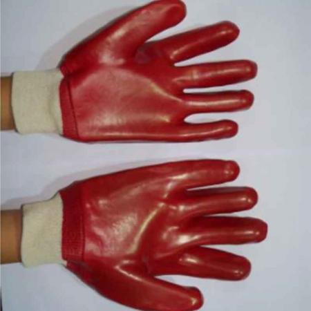 Rote PVC-Einzeltauchhandschuhe mit gestricktem Handgelenk
