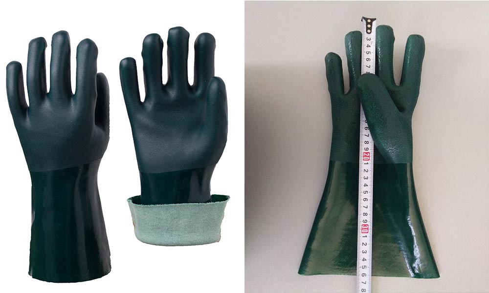 Green PVC Coated Gloves Sandy Finish