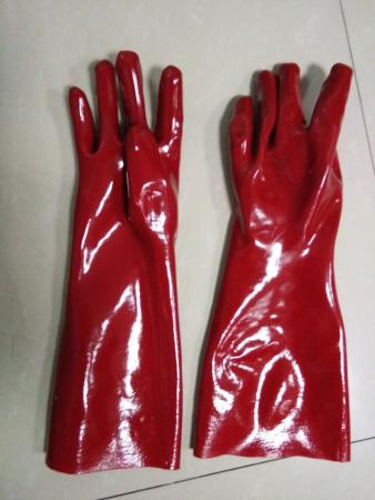 Red PVC work industrial chemical gloves long cuff 30cm-45cm
