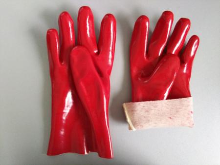 Нажмите Ярко-красная перчатка ПВХ открытая манжета 11 дюймов перчатки