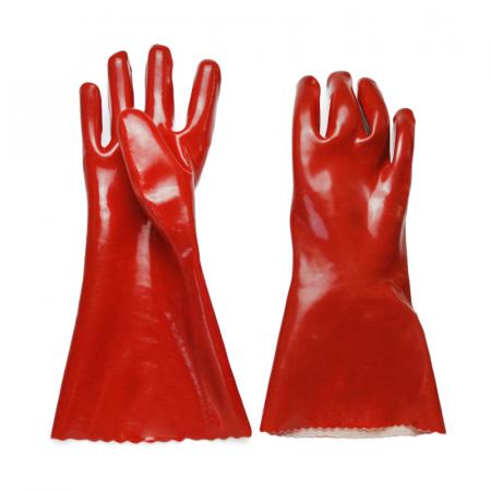 Red PVC coated gloves smooth finish 35cm