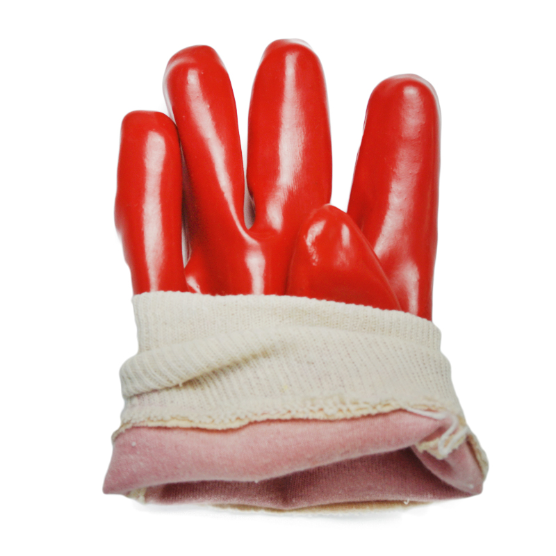 Red PVC single dipped gloves with knit wrist.jpg