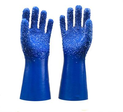 Blaue PVC weiße partikelbeschichtete Handschuhe