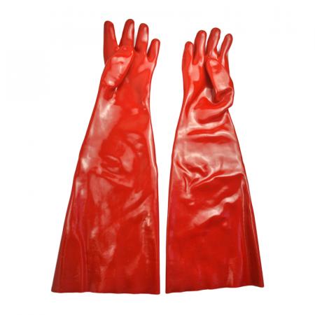 Red pvc protective coated gloves cotton liner