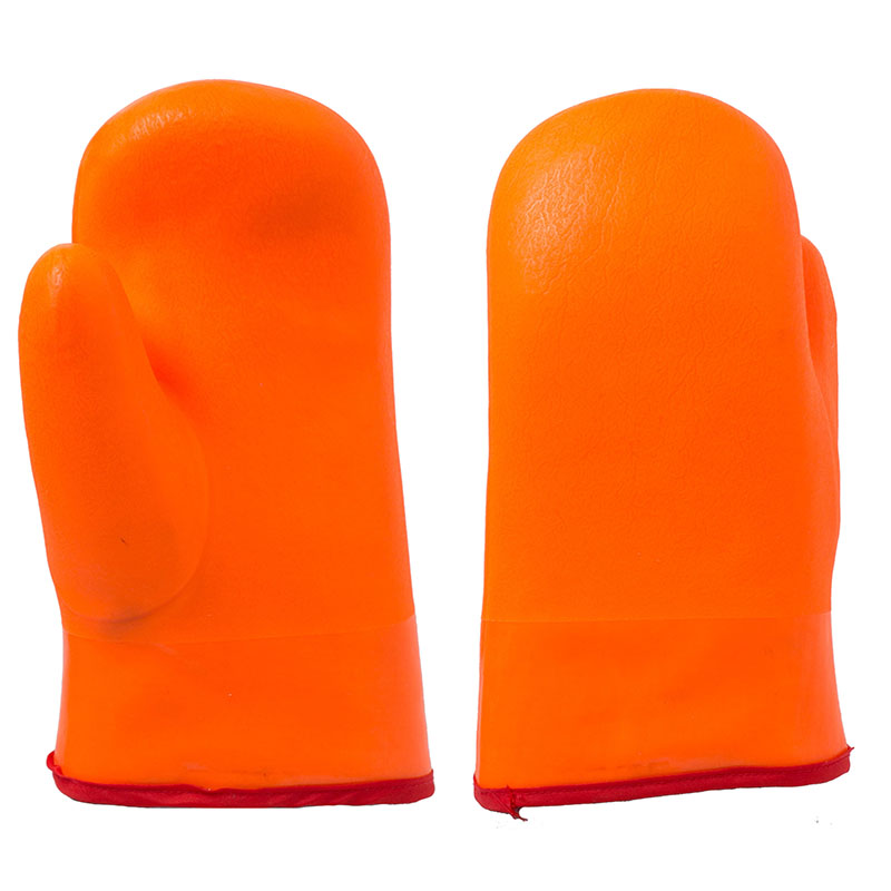 Guantes recubiertos de PVC con color naranja fluorescente 