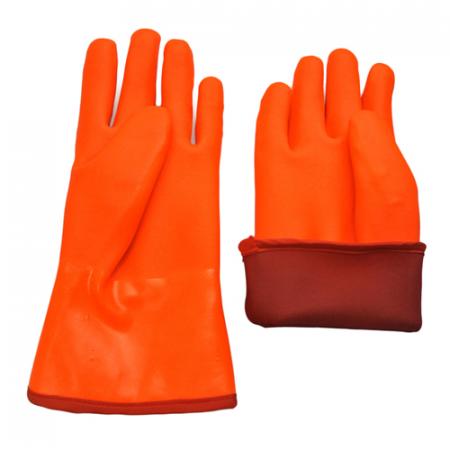 Orangefarbene PVC-beschichtete Handschuhe